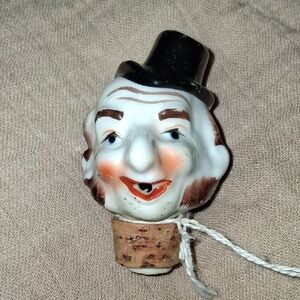Vintage Ceramic Bottle Stopper with Black Hat